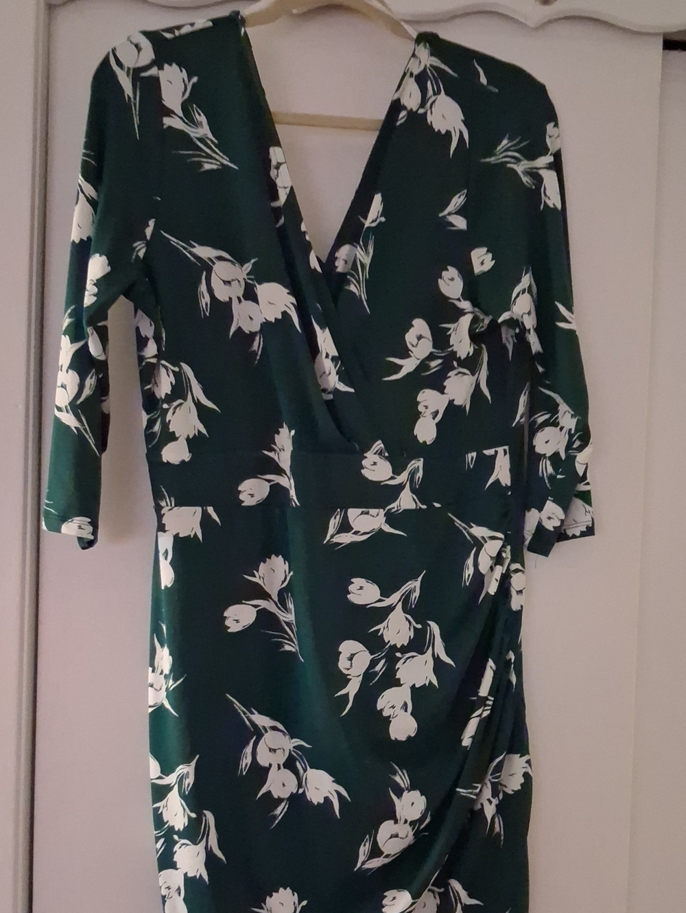 Green Floral Wrap-Style Dress